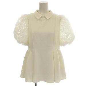 24SS 襟付きブラウス CWFB241068 レース袖 半袖 プルオーバー シャツ 38 白 ホワイト