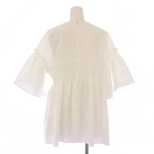 エアリージャカードシャーリングフレアスリーブブラウス シャツ プルオーバー 半袖 クルーネック フリル