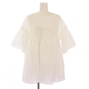 UNITED ARROWS エアリージャカードシャーリングフレアスリーブブラウス シャツ プルオーバー 半袖 クルーネック フリル