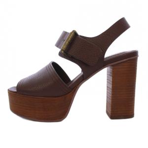 プラットフォームサンダル チャンキーヒール ストラップ レザー 38 茶 /BM