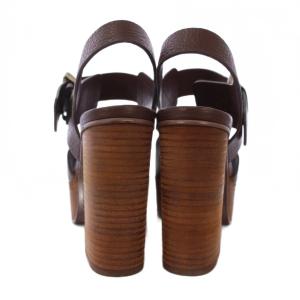 SEE BY CHLOE プラットフォームサンダル チャンキーヒール ストラップ レザー 38 茶 /BM