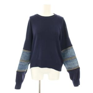 ニット セーター クルーネック 長袖 デニム切替 XS 紺 ネイビー A04317 /YT