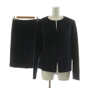 スーツ セットアップ ひざ丈スカート ノーカラージャケット タイト 6 ネイビー K1E18-259-28