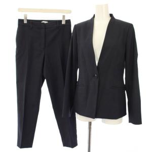 スーツ リネンブレンドカラーレスジャケット ノーカラー スティックパンツ M ネイビー /TK