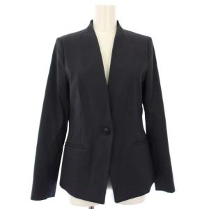 PLST スーツ リネンブレンドカラーレスジャケット ノーカラー スティックパンツ M ネイビー /TK