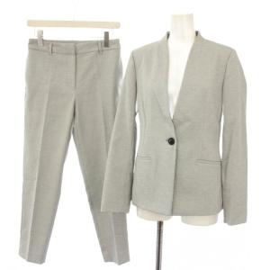 スーツ リネンブレンドカラーレスジャケット 背抜き リネンブレンドスティックパンツ M グレー /TK