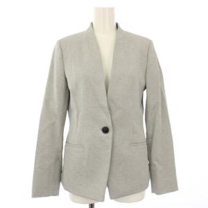 PLST スーツ リネンブレンドカラーレスジャケット 背抜き リネンブレンドスティックパンツ M グレー /TK