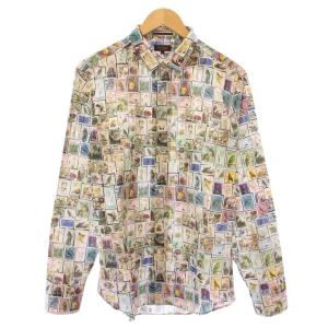 カジュアルシャツ 長袖 レギュラーカラー 切手モチーフ 総柄 L マルチカラー /BB