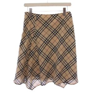 BURBERRY BLUE LABEL フレアスカート ひざ丈 ノバチェック ウール 38 ベージュ FX596-139 /BM