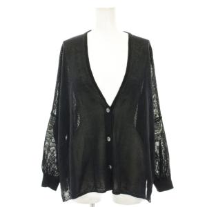24SS ペーパーヤーンカーディガン 長袖 ビッグシルエット Vネック シアー 黒 ブラック 24080200539020
