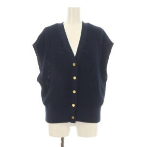 23SS Newペーパーヤーンベスト ニット フレンチスリーブ Vネック 金ボタン 紺 ネイビー 23080240821010