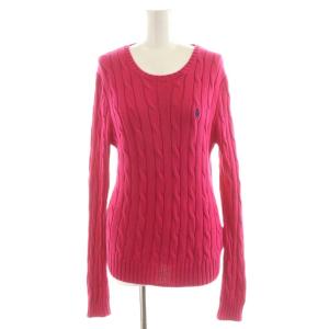 ケーブルニット セーター 長袖 ロゴ刺繍 コットン M ピンク /AN50