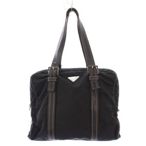 トートバッグ ハンドバッグ ナイロン レザー 三角ロゴ 南京錠 黒 ブラック /BB OH