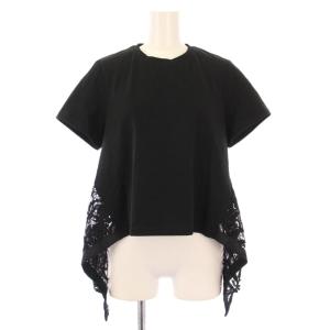 24SS レースドッキングプルオーバー カットソー 半袖 クルーネック 刺繍 切替 2 黒 ブラック 21241015110