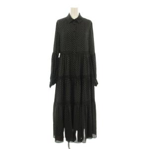 23AW ピンドットブラウスワンピース シャツワンピース フレア ロング マキシ 長袖 ティアード ドット柄