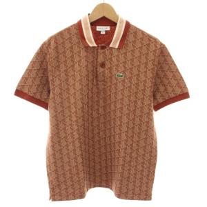 モノグラムジャカードポロシャツ 半袖 ワッペン 総柄 FR5 赤 レッド 茶 ブラウン DH1417 /YT