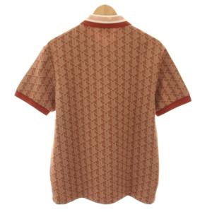 LACOSTE モノグラムジャカードポロシャツ 半袖 ワッペン 総柄 FR5 赤 レッド 茶 ブラウン DH1417 /YT