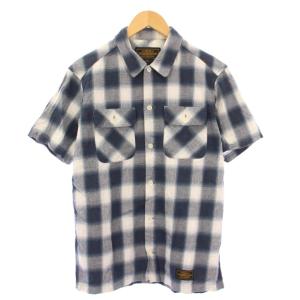 B&C C SHIRT カジュアルシャツ コットンフランネル 半袖 レギュラーカラー チェック柄 ロゴ