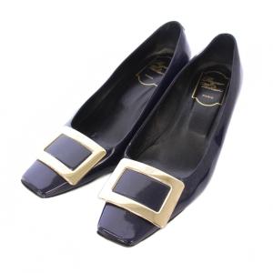 パンプス スクエアトゥ エナメル 36.5 ネイビー /TK