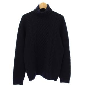 ニット セーター ケーブル編み 長袖 タートルネック ウール 48 紺 /TK