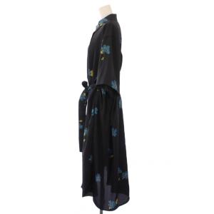 PS Paul Smith シャツワンピース ミモレ ロング 半袖 レギュラーカラー 花柄 44 紺 ネイビー 青 ブルー タグ付き