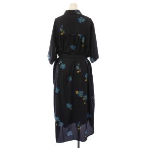PS Paul Smith シャツワンピース ミモレ ロング 半袖 レギュラーカラー 花柄 44 紺 ネイビー 青 ブルー タグ付き