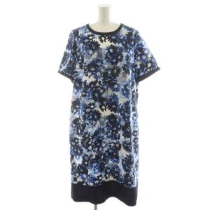 ワンピース ひざ丈 半袖 花柄 13+ 青 ブルー 白 ホワイト 黒 ブラック 1901544 /AN27