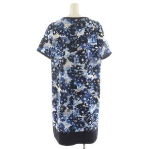 Leilian ワンピース ひざ丈 半袖 花柄 13+ 青 ブルー 白 ホワイト 黒 ブラック 1901544 /AN27