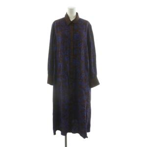 フラワー柄ジャカードワンピース シャツワンピース ロング 長袖 総柄 11 ブラウン ブルー RBELT-22490