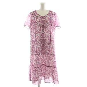 ワンピース ロング丈 半袖 花柄 13+ 紫 パープル 白 ホワイト 1402414 /AN32