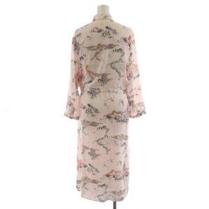 PS Paul Smith プリンテッド ソフト マウンテンスタディ シャツワンピース ロング丈 長袖 総柄 リボン 44L ピンク