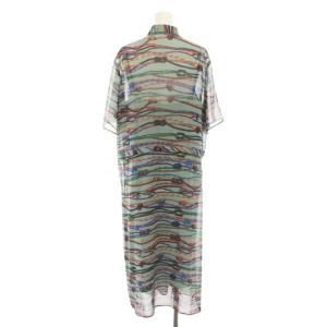 PS Paul Smith シャツワンピース ロング 半袖 インナーワンピース付き 縄柄 コード柄 大きいサイズ 44L 緑 グリーン