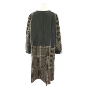 HIROKO BIS ワンピース ひざ丈 長袖 千鳥格子柄 フェイクレザー切替 大きいサイズ 15AB 茶 ブラウン 黒 ブラック