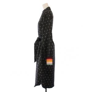 PAUL SMITH シャツワンピース ミモレ ロング 長袖 レギュラーカラー 花柄 ベルト 44 黒 ブラック /BB