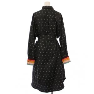 PAUL SMITH シャツワンピース ミモレ ロング 長袖 レギュラーカラー 花柄 ベルト 44 黒 ブラック /BB