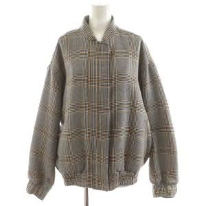 ジャケット スタンドカラー ジップアップ チェック柄 ロゴ 40 オレンジ 白 ホワイト 黒 ブラック