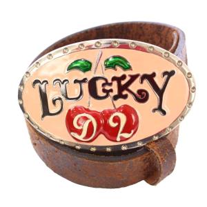 Lucky チェリーバックル ベルト レザー さくらんぼモチーフ 茶 ブラウン /BB