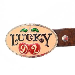 DSQUARED2 Lucky チェリーバックル ベルト レザー さくらんぼモチーフ 茶 ブラウン /BB