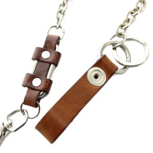 DIESEL ウォレットチェーン レザー ロゴ 財布アクセサリー 茶 シルバー /G