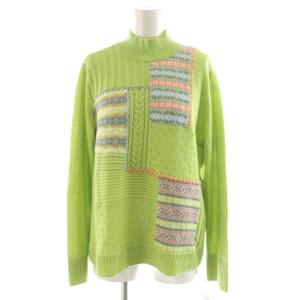 ニット セーター 長袖 ケーブル編み 柄 ハイネック ウール 13+ 黄緑 IS1790248 /AN36