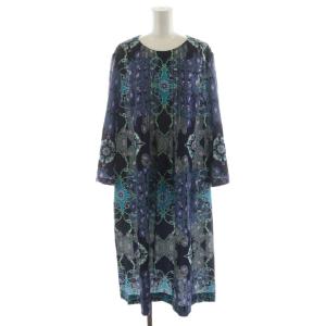 ワンピース ひざ丈 長袖 花柄 タック 13AB 紺 ネイビー 青 ブルー RLELX-95380 /AN50