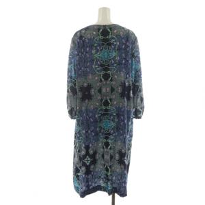 HIROKO BIS ワンピース ひざ丈 長袖 花柄 タック 13AB 紺 ネイビー 青 ブルー RLELX-95380 /AN50