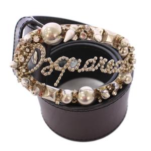 ベルト レザー スタッズバックル ロゴ バイカラー 85 黒 ブラック シルバーカラー /BB