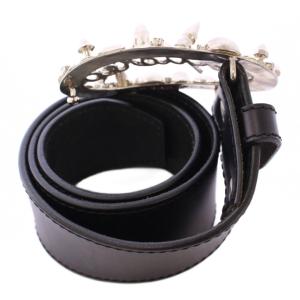 DSQUARED2 ベルト レザー スタッズバックル ロゴ バイカラー 85 黒 ブラック シルバーカラー /BB