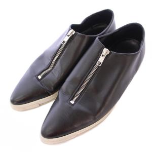 ローカットシューズ ポインテッドトゥ ファスナー レザー 37.5 黒 ブラック /BB
