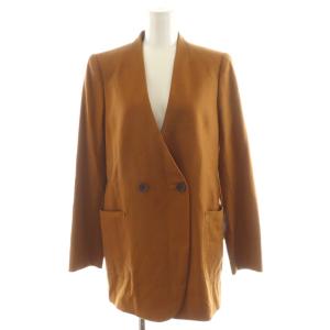 ノーカラージャケット ダブル ウール カシミヤ混 38 茶 ブラウン SC604071 /AN33