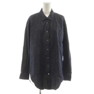 デニムシャツ ブラウス 長袖 切替 切手柄 F 紺 ネイビー BEZ1032204A0007 /AN16
