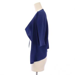 PLEATS PLEASE ISSEY MIYAKE イッセイミヤケ ノーカラージャケット アウター 前開きトッパー ショート丈 ストレッチ 薄手 3 青 ブルー