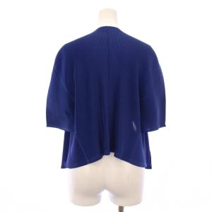 PLEATS PLEASE ISSEY MIYAKE イッセイミヤケ ノーカラージャケット アウター 前開きトッパー ショート丈 ストレッチ 薄手 3 青 ブルー