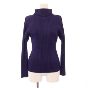 イッセイミヤケ カットソー 長袖 ハイネック ストレッチ 3 紫 パープル /BB